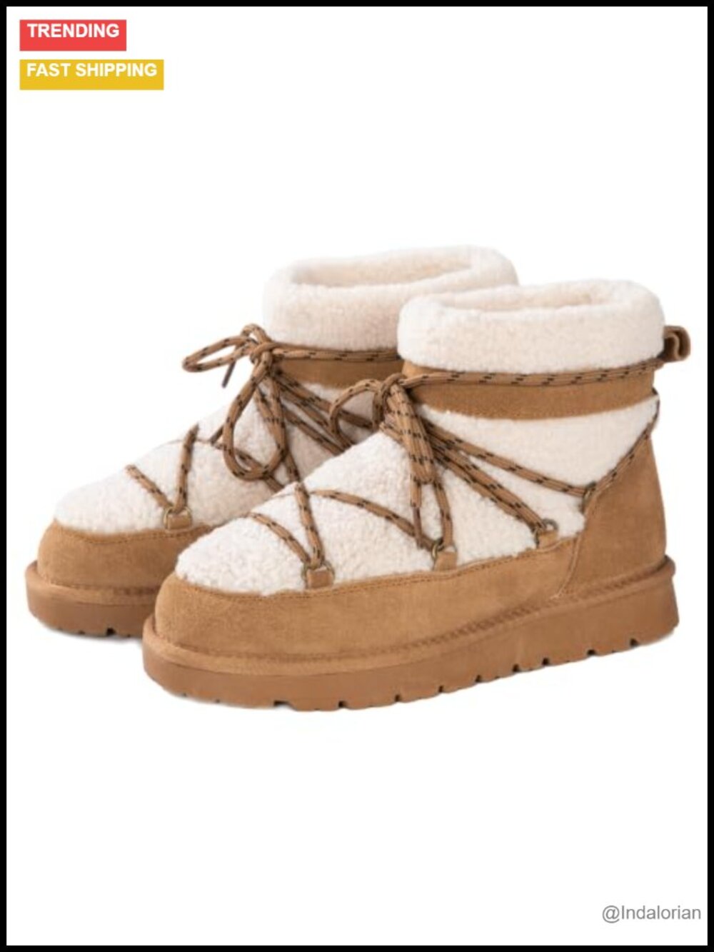 Genuine Cow Suede Lace Up Ankle Boots Warm Faux Fur Wool Blend Lined Winter